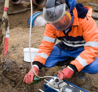 Taking soil sample
